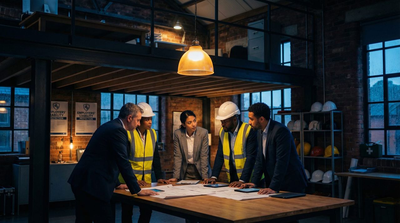 Professional workplace with employees collaborating